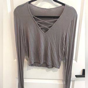 Grey & Army Green Long Sleeve Crop Shirts. Both Size Large.